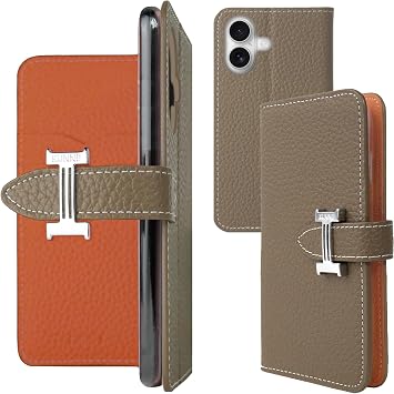 ZIL Gile iPhone17 compatible case notebook type smartphone case bi-color genuine leather mirror orange compatible smartphone cover mobile cover L