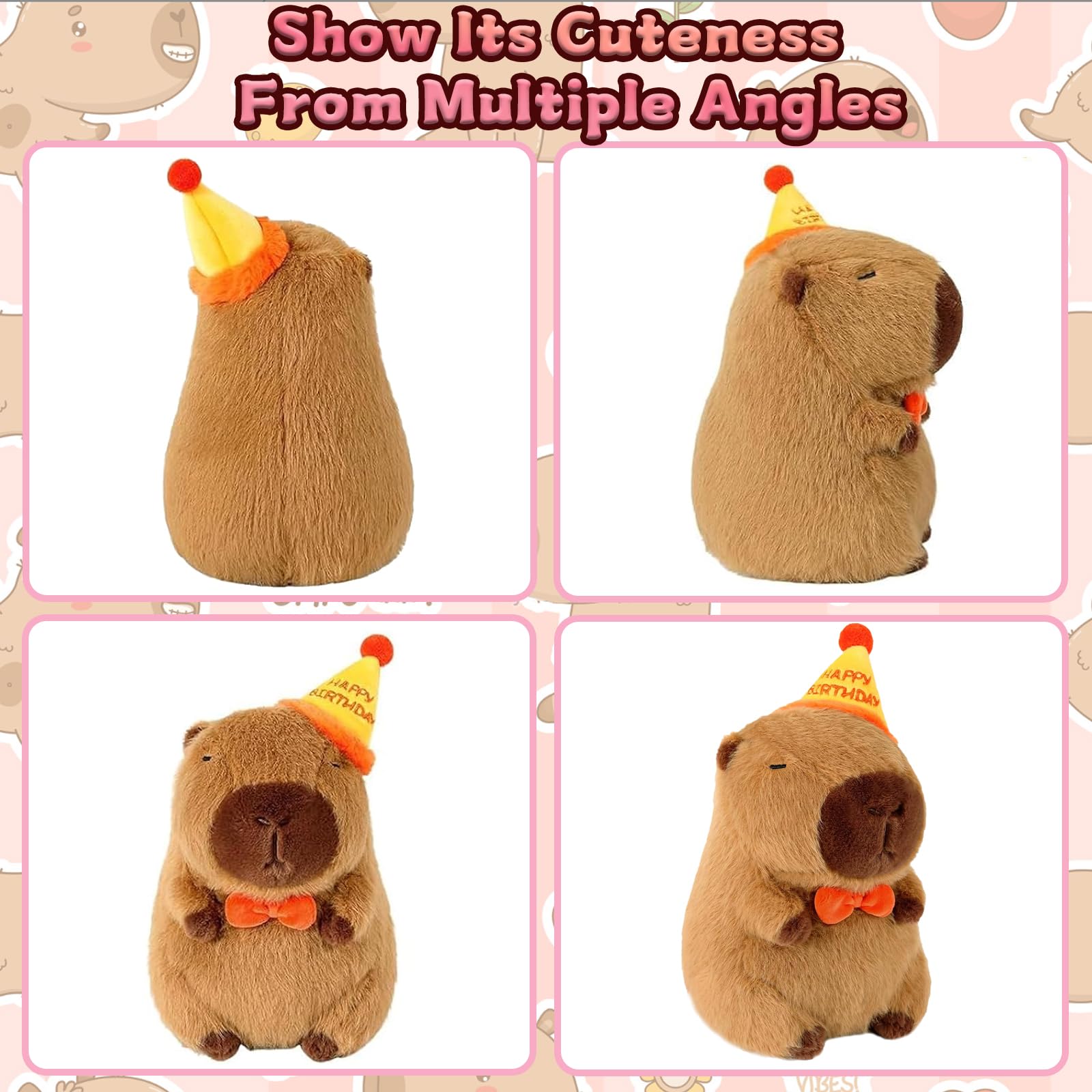 Capybara Plush 25cm Soft Stuffed Animal with Birthday Hat, Adorable Capybara Teddy Toy, Perfect Capybara Gift for Birthdays, Playtime, and Home Decoration — view 4