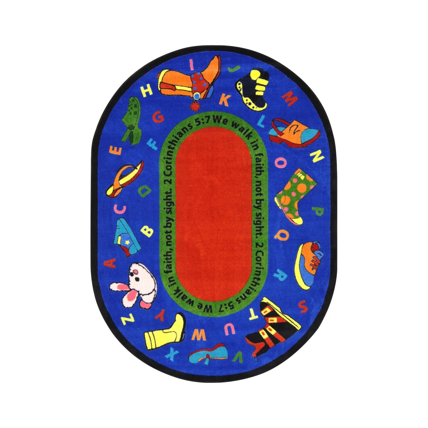 Joy Carpets Kid Essentials Inspirational Walk in Faith Area Rug, Multicolored, 3'10" x 5'4"