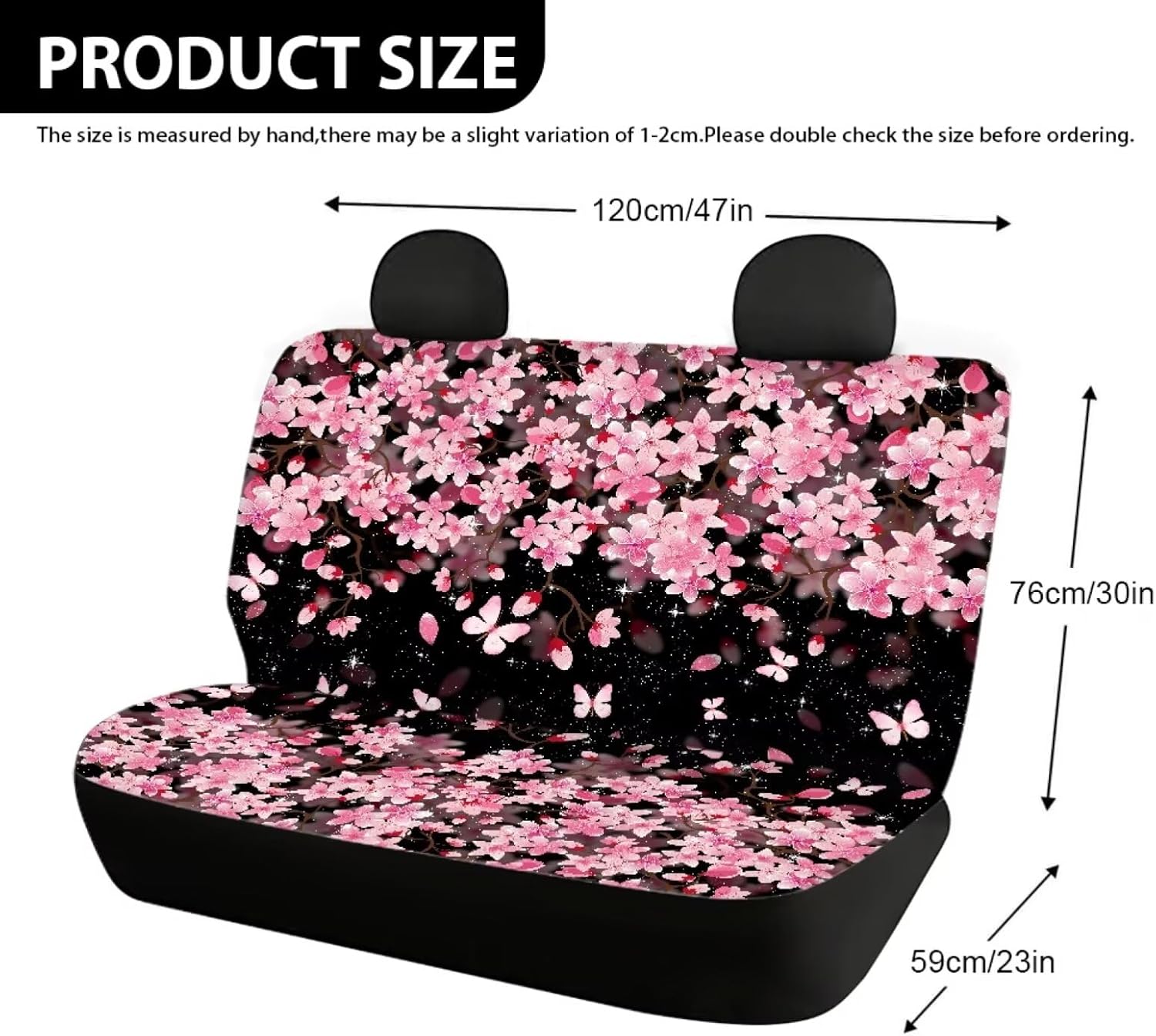 Binienty Pink Cherry Blossom Butterfly Car Rear Seat Covers for Women Fashion Auto Backseat Seats Protector Car Interior Bench Cover Universal Fit Cars,Trucks,SUV,Sedan