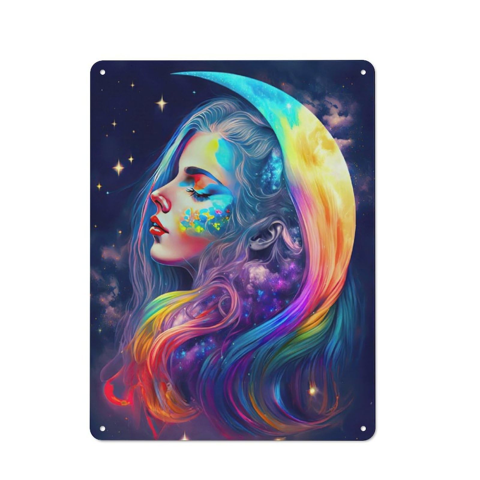Junmoney Rainbow Moon Goddess Industrial-Style Metal Plaque 40X30cm For Workshop Wall, For Vintage Wall Decor Fans, For Themed Room Decoration