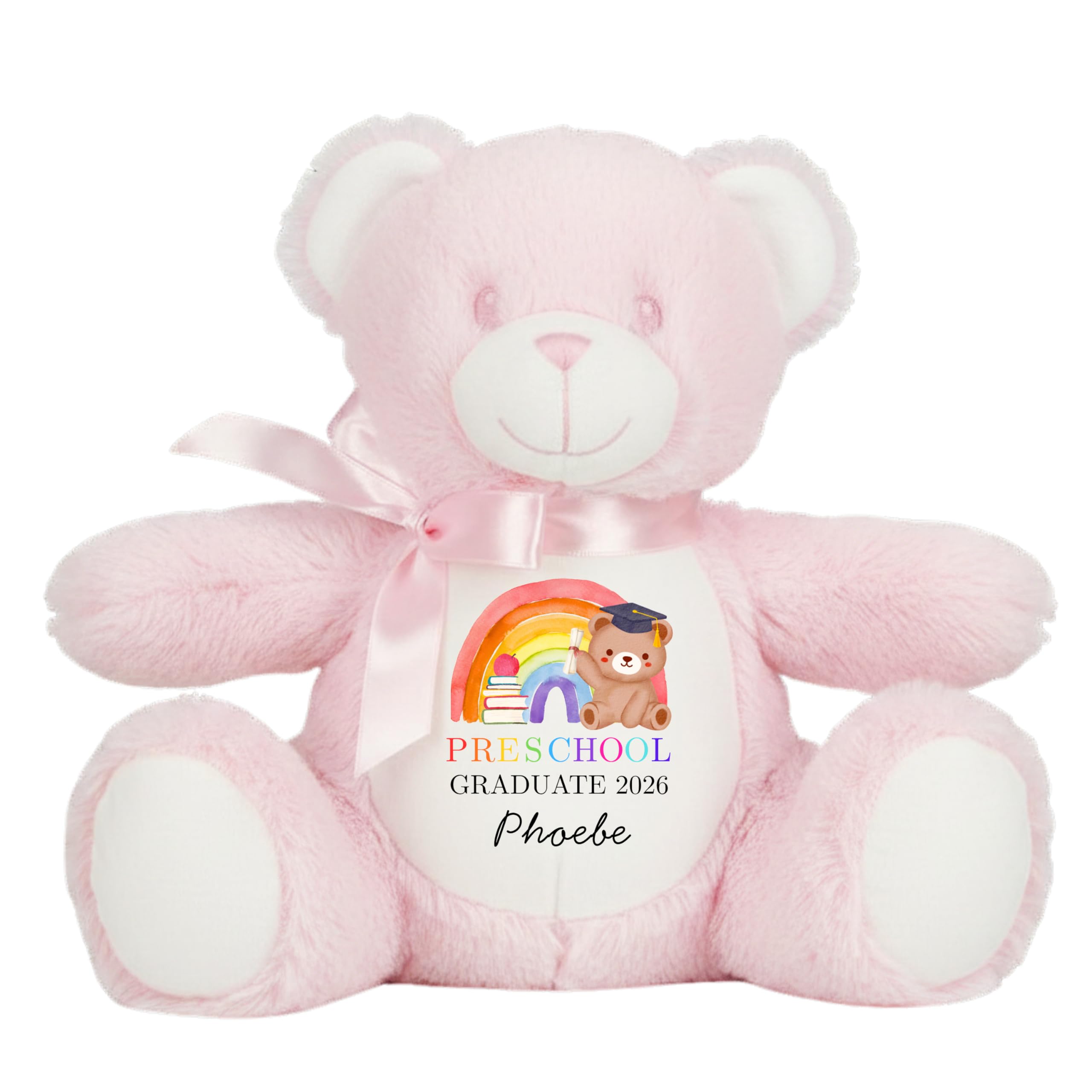 Leaving Preschool Gift Cuddly Toy - Personalised Pre School Graduate 2026 Rainbow Customised Teddy Toddlers and Kids Plush Named Nursery Starting School Leaver Party Last Day Soft Plushie - Pink Teddy