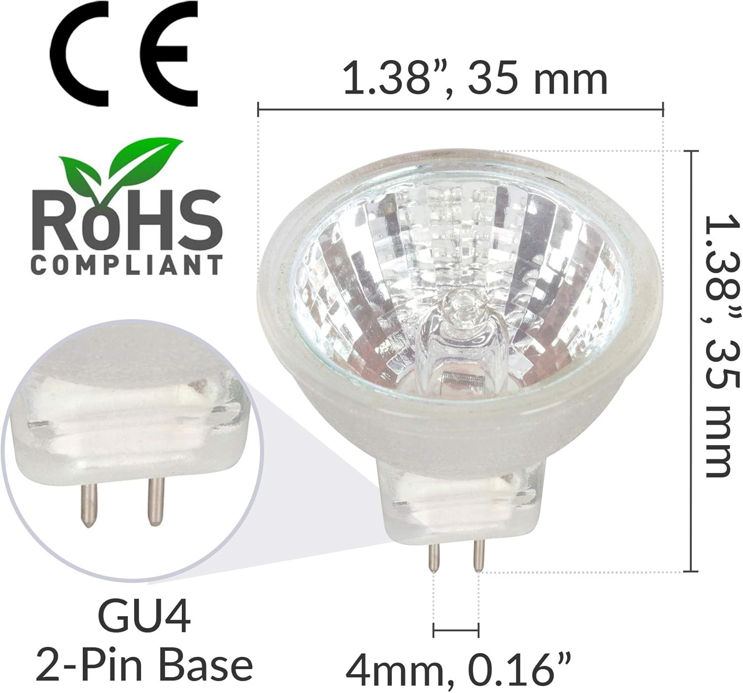 Simba Lighting 10 Watt 12 Volt MR11 Halogen Spotlight Bulbs (2 Pack) 2-Pin 110lm 30° Beam Angle for Accent, Track Light, and Fiber Optics, GU4 Bi-Pin Base, Glass Cover, Warm White 2700K Dimmable
