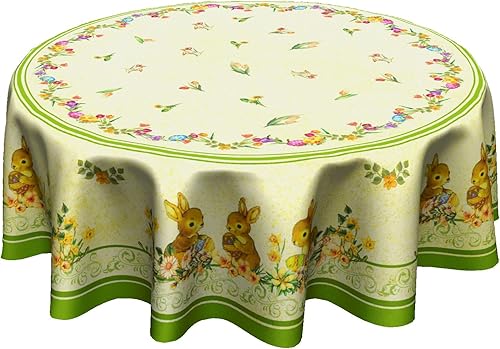 Mantel redondo de Pascua de 60 pulgadas, mantel de conejo, huevos de conejo, mantel floral colorido, decoración de primavera de Pascua para el