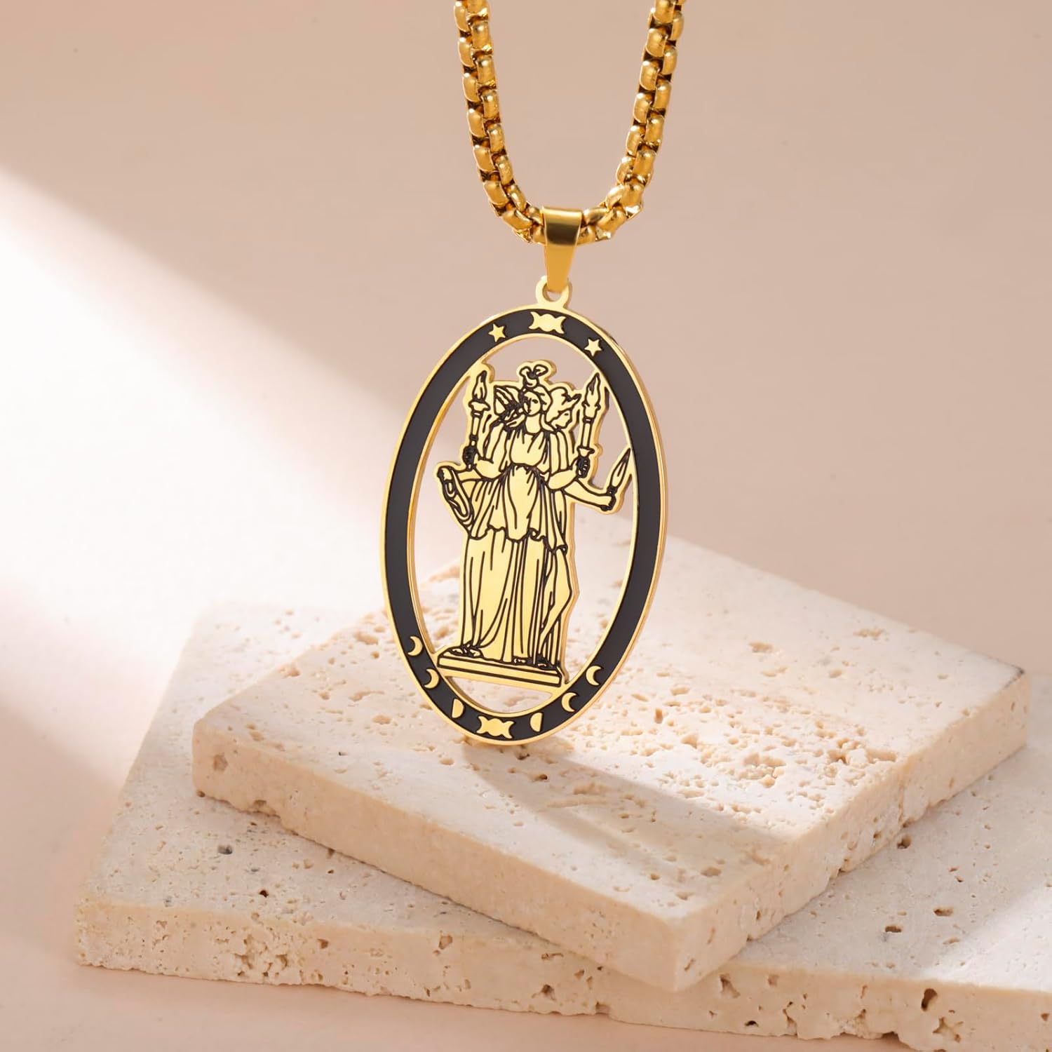 Hecate Necklace Triple Moon Goddess Pendant Wheel of Hecate Symbol Magic Wiccan Pagan Amulet Jewelry for Men Women - Image 7