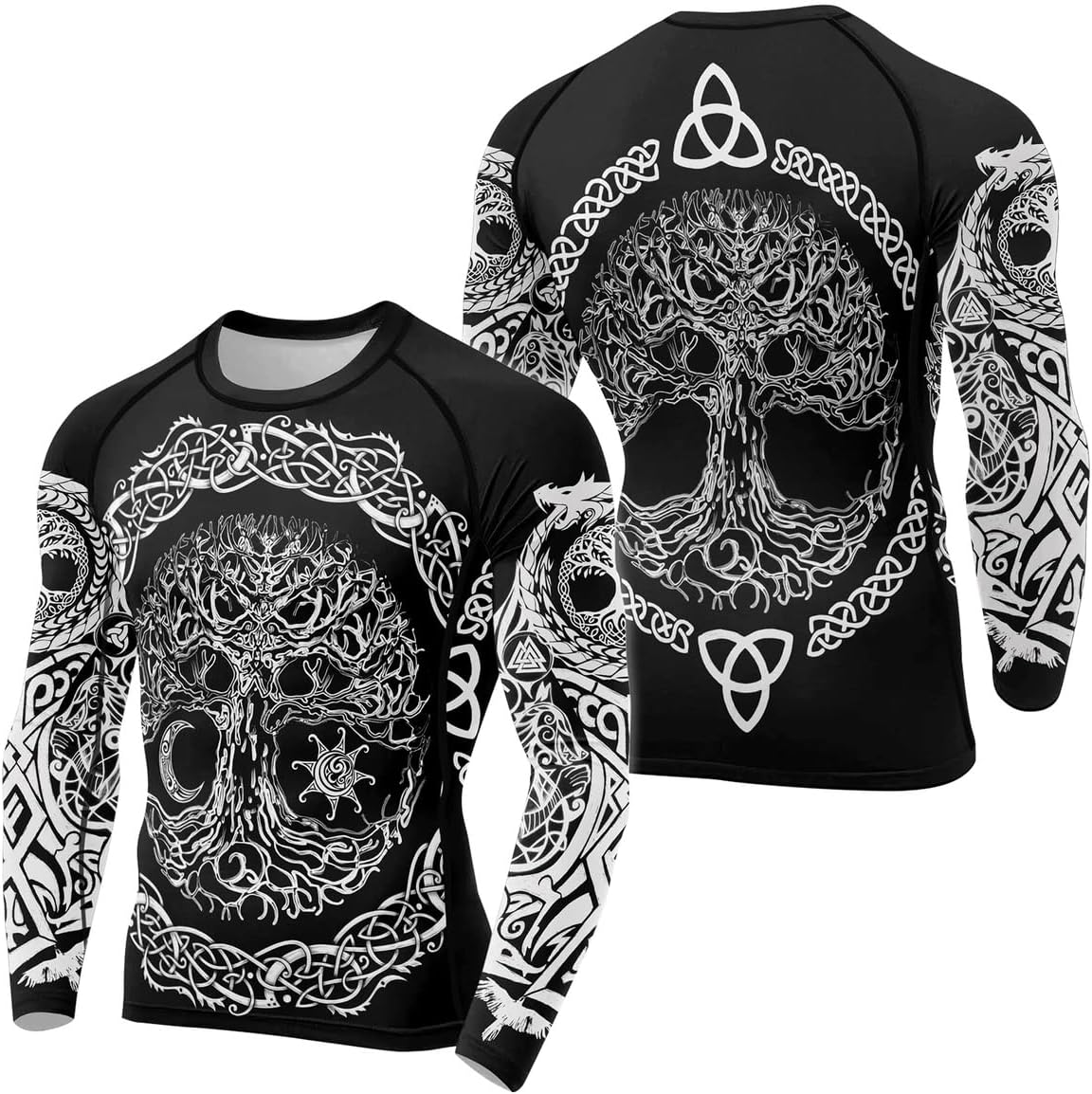 Viking Tatoo Men’s Compression Shirts Long Sleeve Rash Guards for MMA, BJJ, Grappling Base Layer Combat