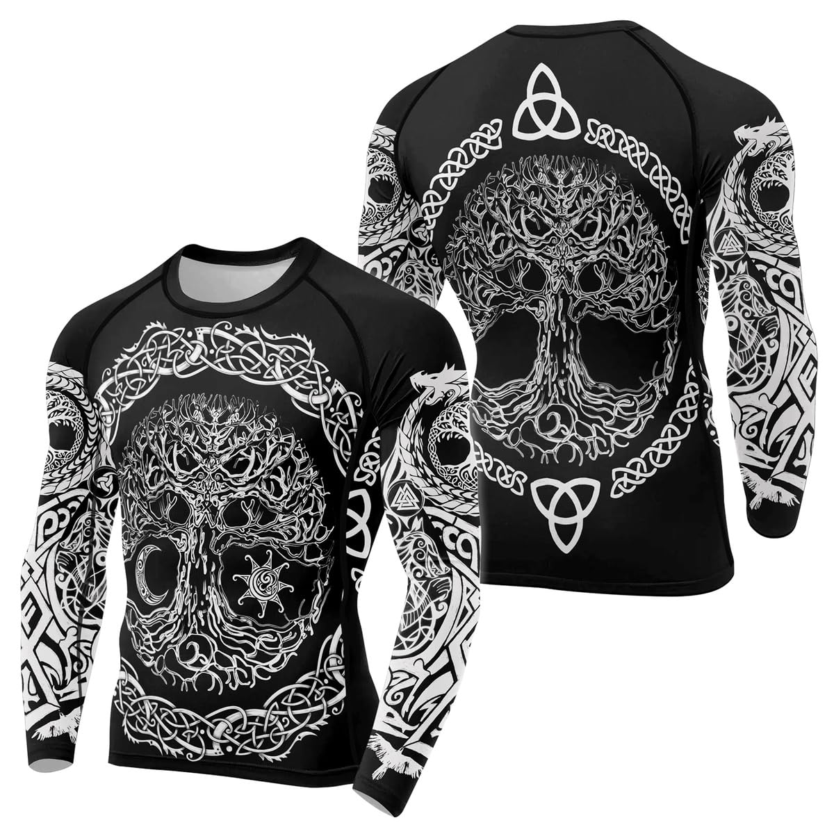 FORMONIES POD Viking Tatoo Men’s Compression Shirts Long Sleeve Rash Guards for MMA, BJJ, Grappling Base Layer Combat