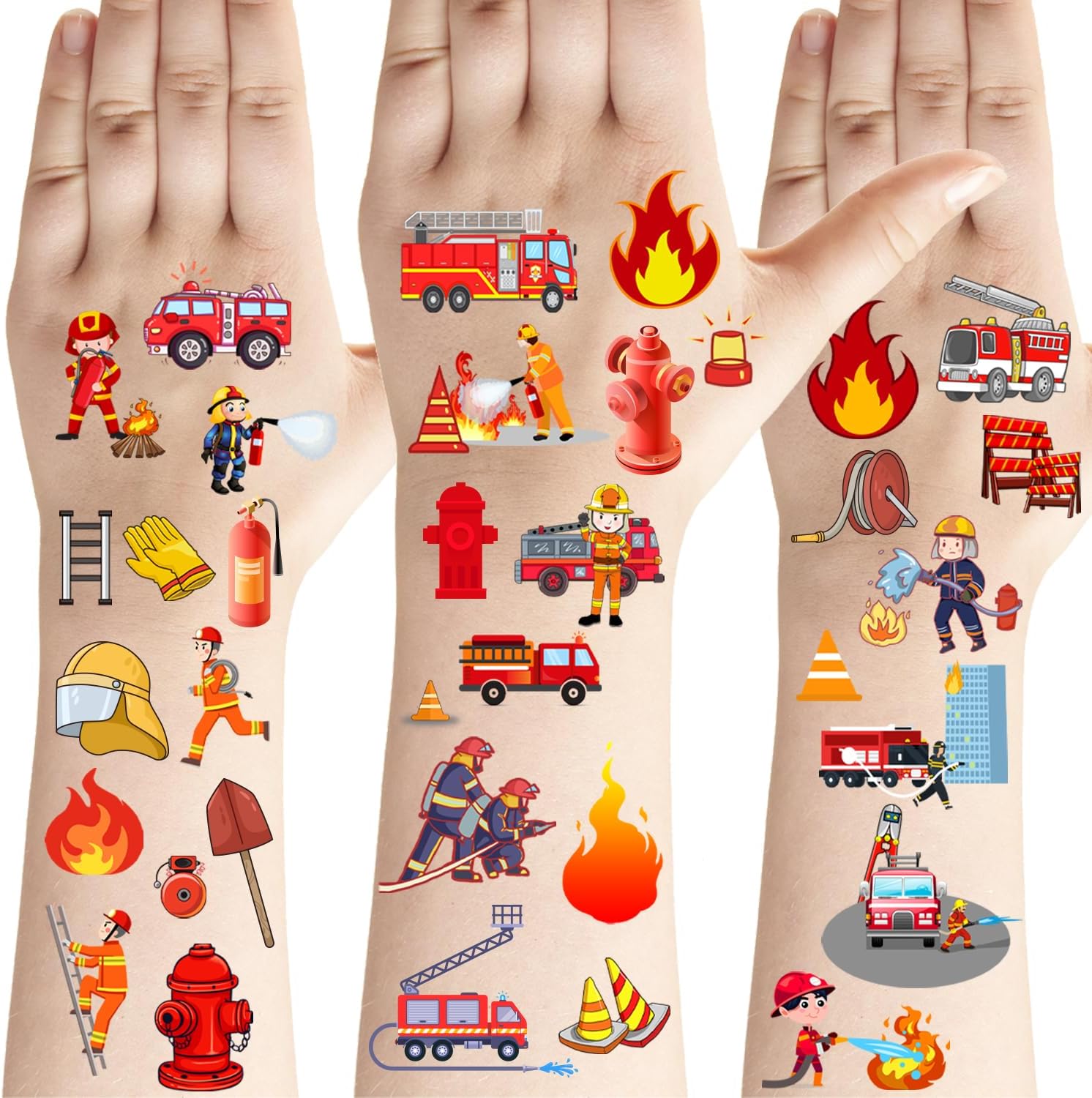 Amazon.com : PIBIPAID 400 Fire Truck Tattoos Temporary Stickers,for ...