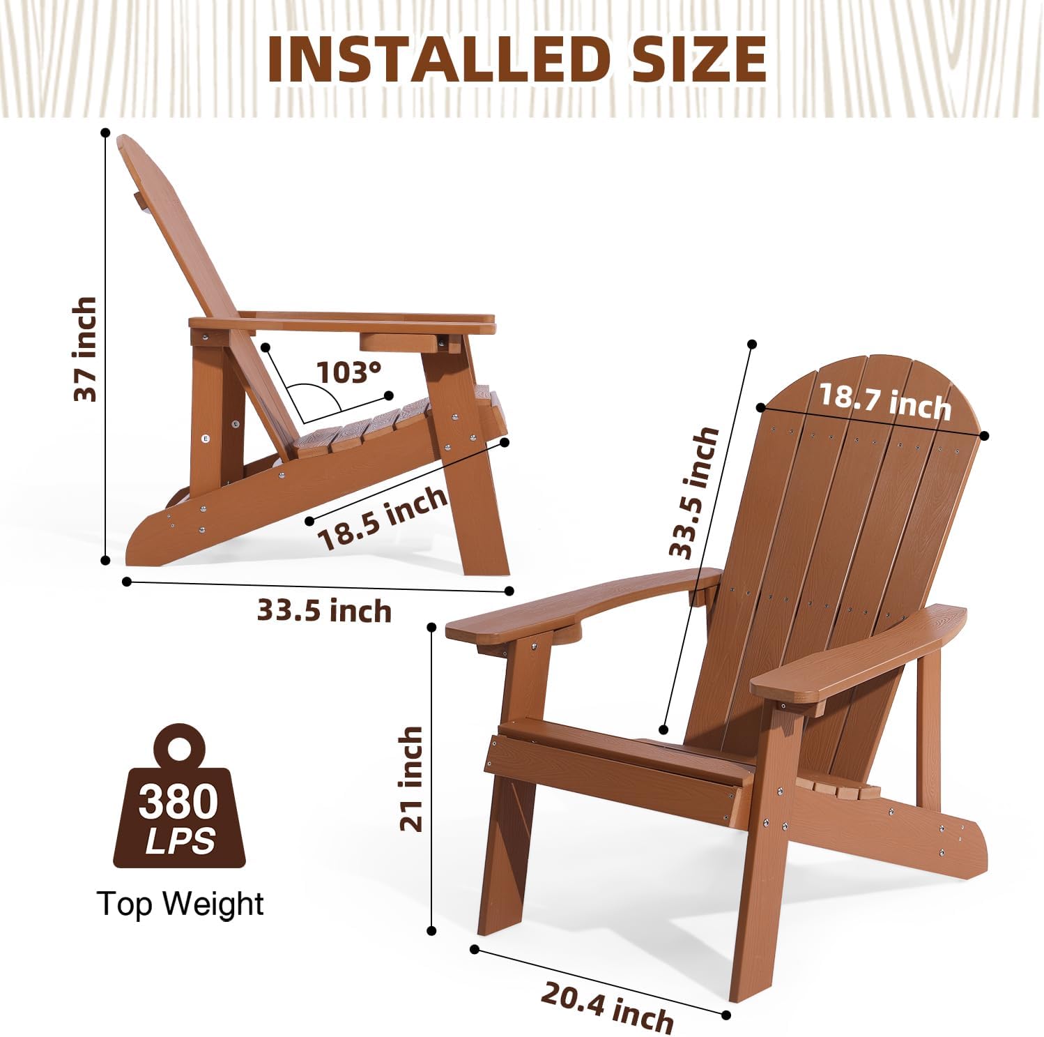 Adirondack Chair, All Weather Resistant Plastic Chairs with Cup Holder, 5 Easy Steps to Install, Outdoor Chairs for Patio, Garden, Backyard Deck, Lawn, Fire Pit - Teak