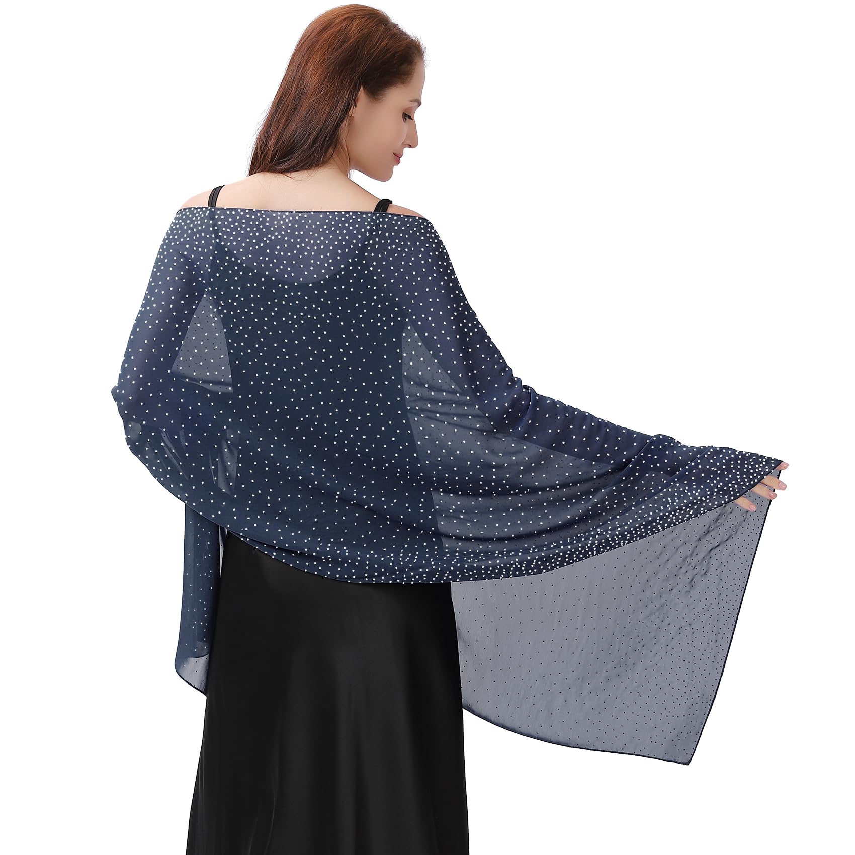Ladiery Shawl and Wraps for Evening Dresses, Soft Sheer Chiffon Sparkly Rhinestone Wedding Scarf Formal Shawl Wraps for Women