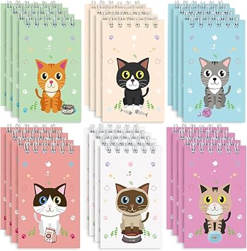 Mini Notebooks Bulk, 24 Pack Cute Animal Small Spiral Notepads Pocket Memo Pads for Classroom Prizes, Office Supplies Cat