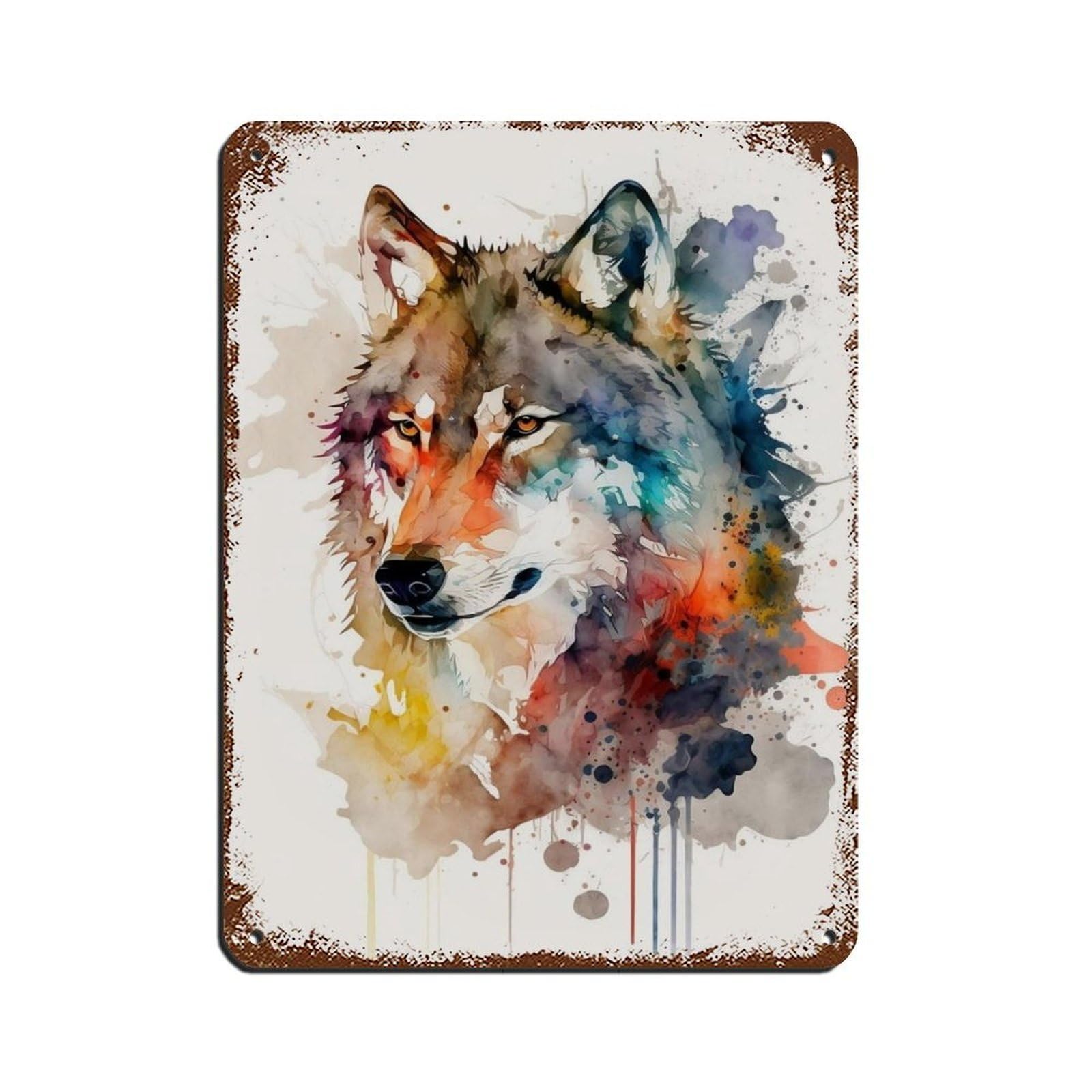 Watercolor Wolf, Wolf Art Poster Retro Poster Metal Tin Sign Chic Art Retro Iron Painting Bar People Cave Cafe Family Garage Poster Wall Decoration 12x16inch(30x40cm)