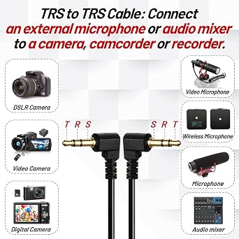 TRS to TRS Adapter 3.5mm and TRS Female to TRRS Male Cable Set Microphone Patch Cables Replacement Converter Live Streaming Coiled Cord Compatible with Cameras, Smart phones, Camcorders and Mixers