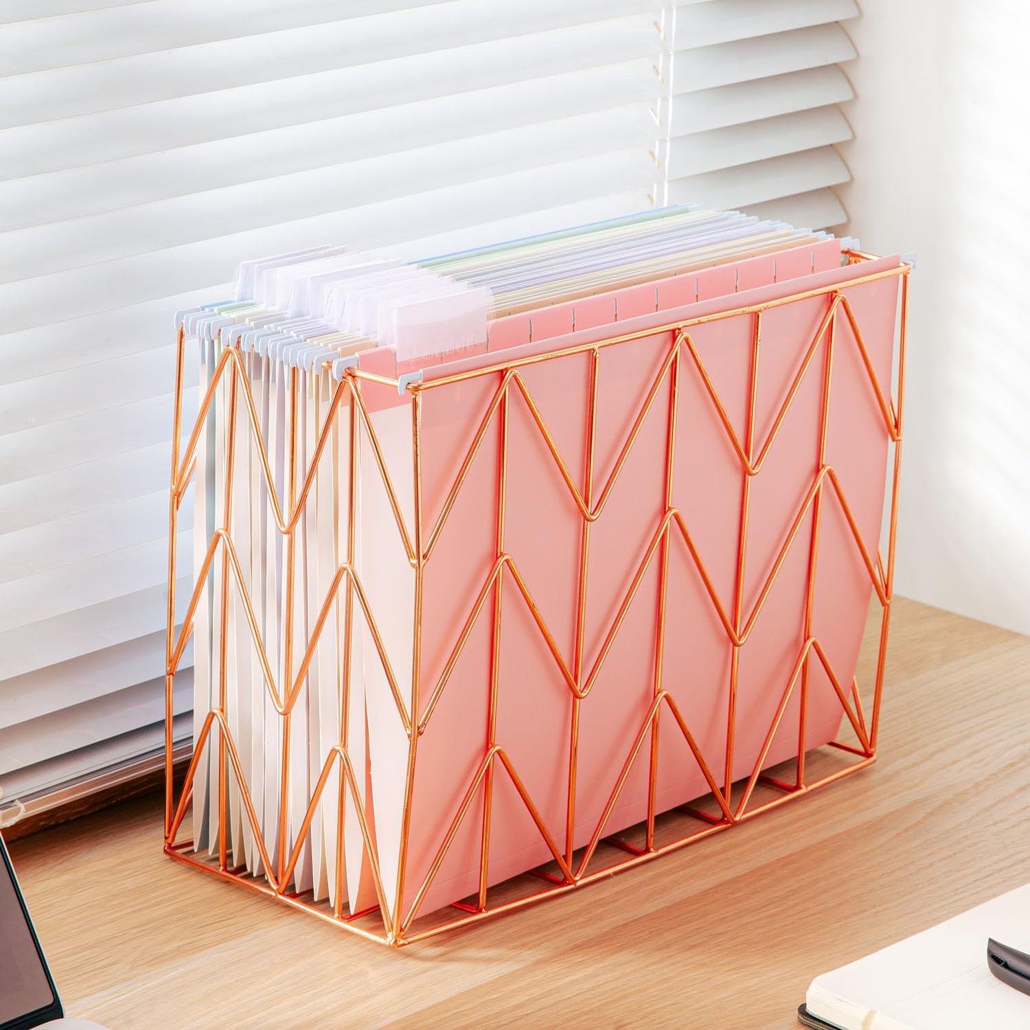 48 Pack Hanging File Folders Letter Size with 1/5 Cut Adjustable Tabs File Folder for Filing Cabinet Reinforced Hanging Folders Design for Home School Office, Macaroon Design