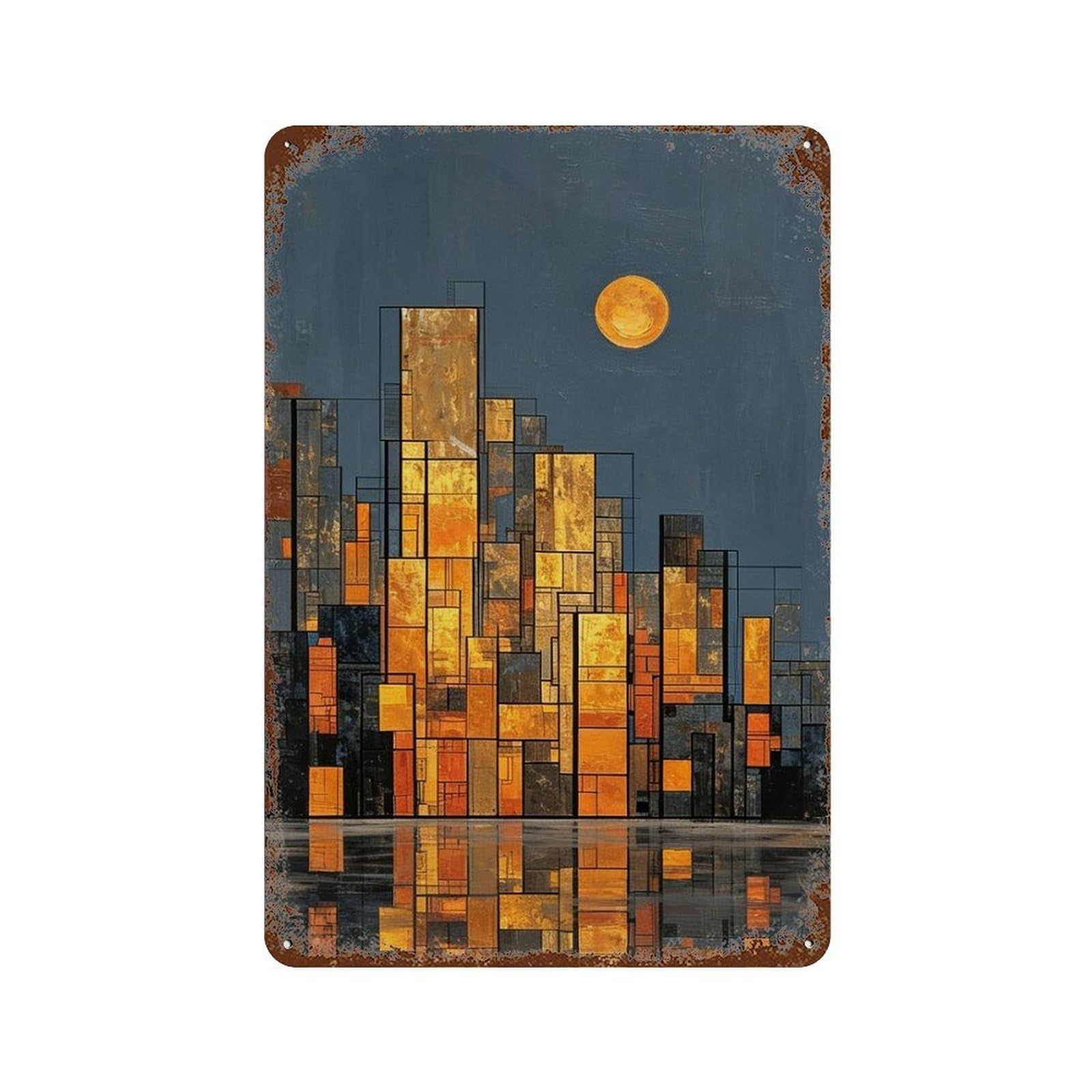 MGHTGRWE Cubist Waterfront Metropolis (4) Poster Wall Art Iron Vintage Metal Tin Sign Modern Home Cofffee Club Art Bar Shop Decor 30x20cm