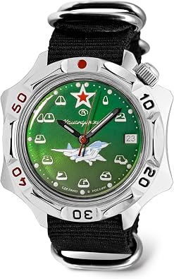 VOSTOK | Komandirskie MIG-29 Fulcrum Fighter Commander Russian Air Force Military Mechanical Wrist Watch | Fashion | Business | Casual Mens Watches | Model 531124 Black Strap B