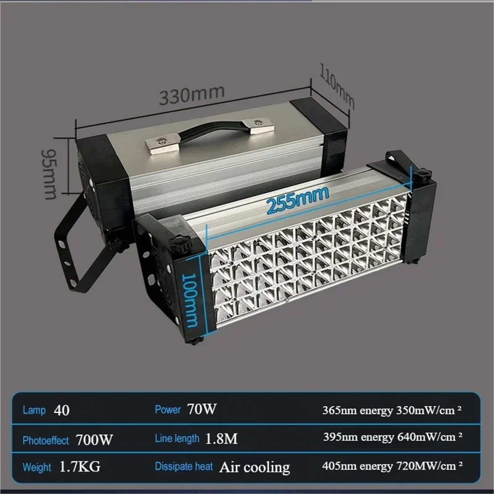 Lampa utwardzająca UV 700W 800W szybkoschnąca 365nm 395nm 405nm Żywica do druku 3D Zielony olej Lutowanie PCB Powłoka LCD(405nm,40LEDs 700W)