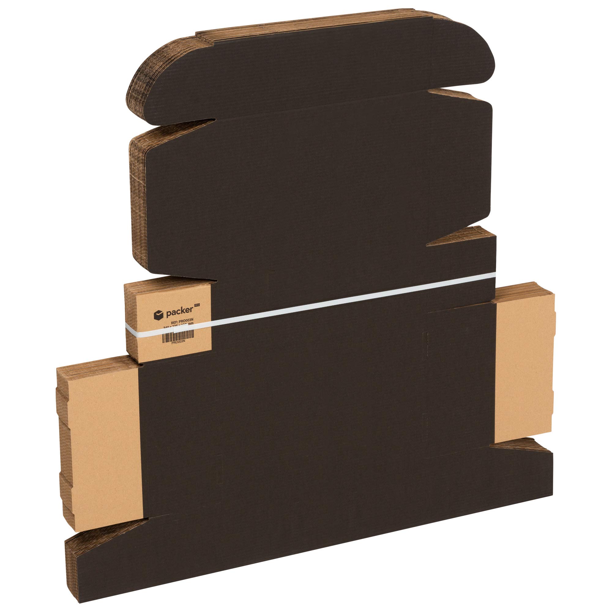 packer PRO Pack 25 Cajas Carton Envios Automontables para Ecommerce y Regalo Negras, Mediana 34x23,5x11cm
