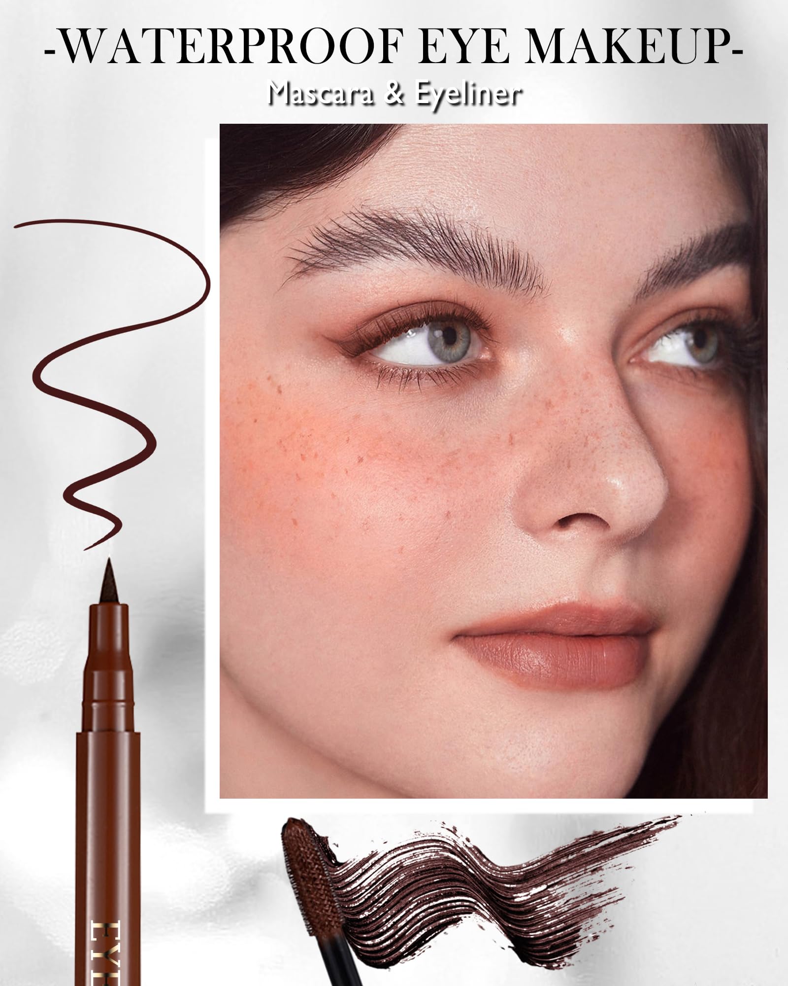 Brown Waterproof Mascara & Eyeliner Set, 5D Silk Fiber Liquid Lash Extensions Colored Tubing Mascara Volume and Length - Image 2