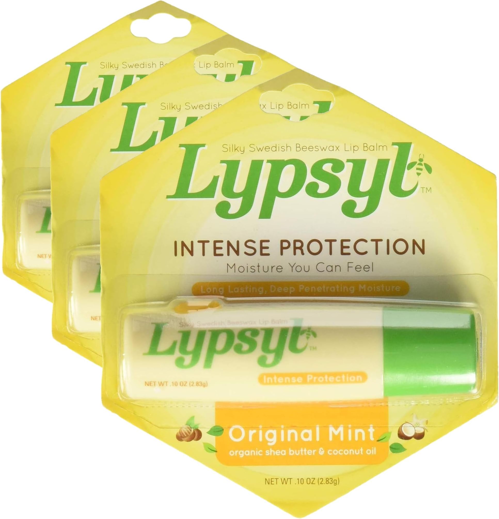 Lypsyl Intense Protection Original Mint, Lip Balm 0.10 oz (Pack of 3)