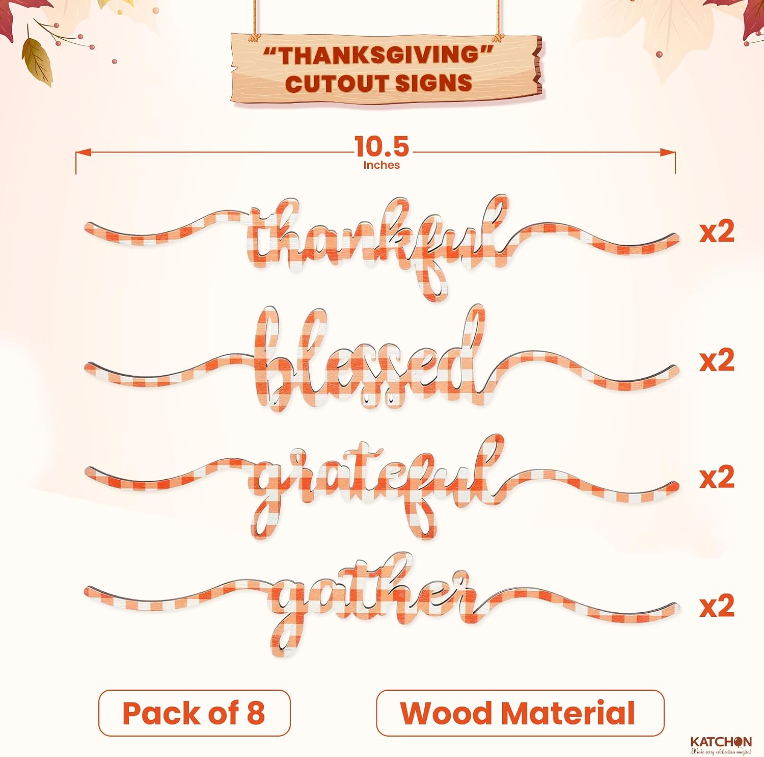KatchOn, Thanksgiving Wood Cutout Sign - Pack of 8 | Thankful, Blessed, Grateful, Gather, Word Signs Cutouts | Thanksgiving Table Decorations, Wood Plate Cutouts Wooden Decor for Home Table Decoration