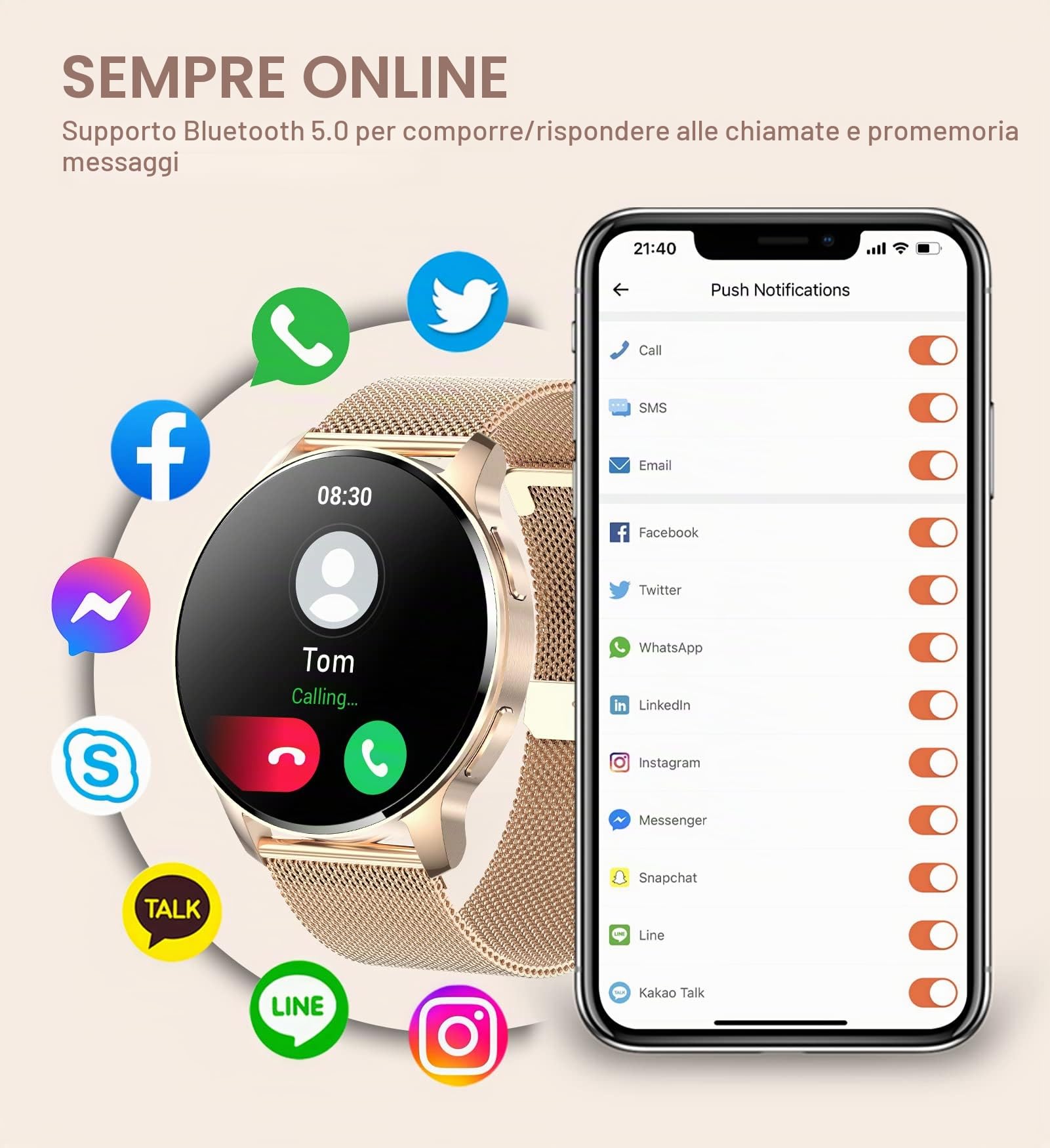 Iaret Smartwatch Donna Chiamate Bluetooth, Orologio Fitness 1.32" HD iOS Android Smart Watch con Assistente Vocale Notifiche Messaggi, 20 Modalità Sport Contapassi Cardiofrequenzimetro SpO2 Sonno
