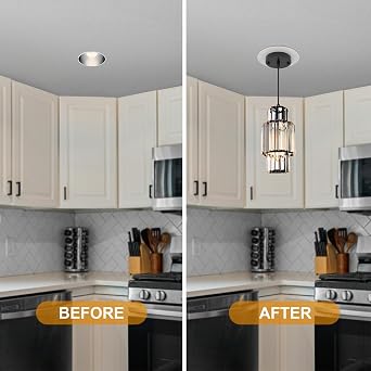 Recessed to Pendant Light Converter Kit 5 and 6 inch Can Light Conversion, Includes E26 Socket, Mounting Bracket, Round Ceiling Plate & White Cover
