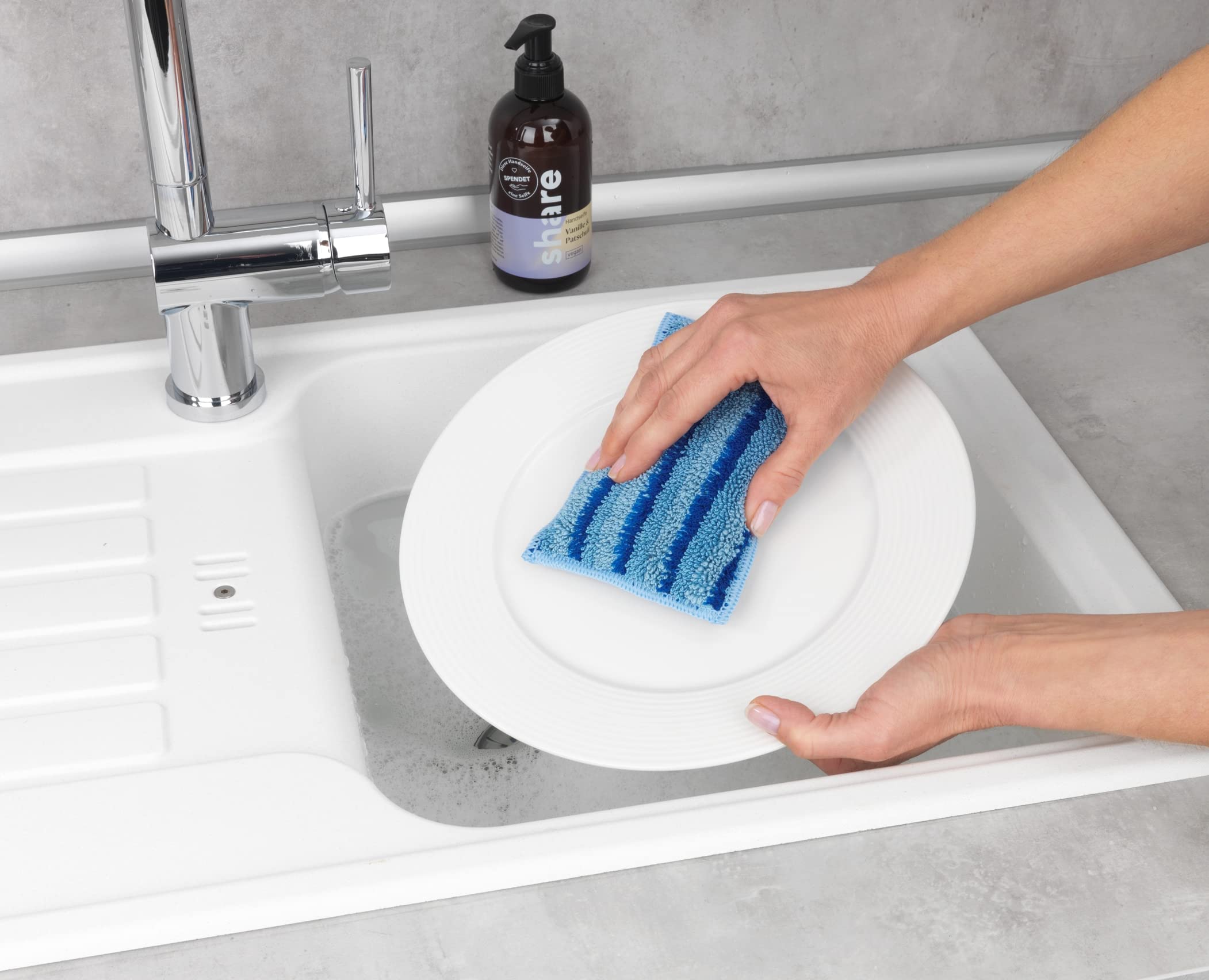 Wenko Spugna detergente in microfibra Miko, 2 pz. - Spugnetta per stoviglie, set di 2 pezzi, spugnetta per la casa, Poliestere, 14 x 3 x 9 cm, Blu