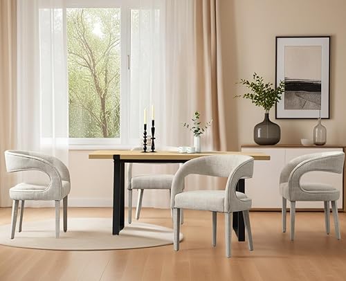 Miniatura 3 de CIMOTA Juego de 2 sillas de comedor modernas, tapizadas de lino, sillas de cocina y comedor, sillas de cocina con brazosrespaldo abierto, cómodas