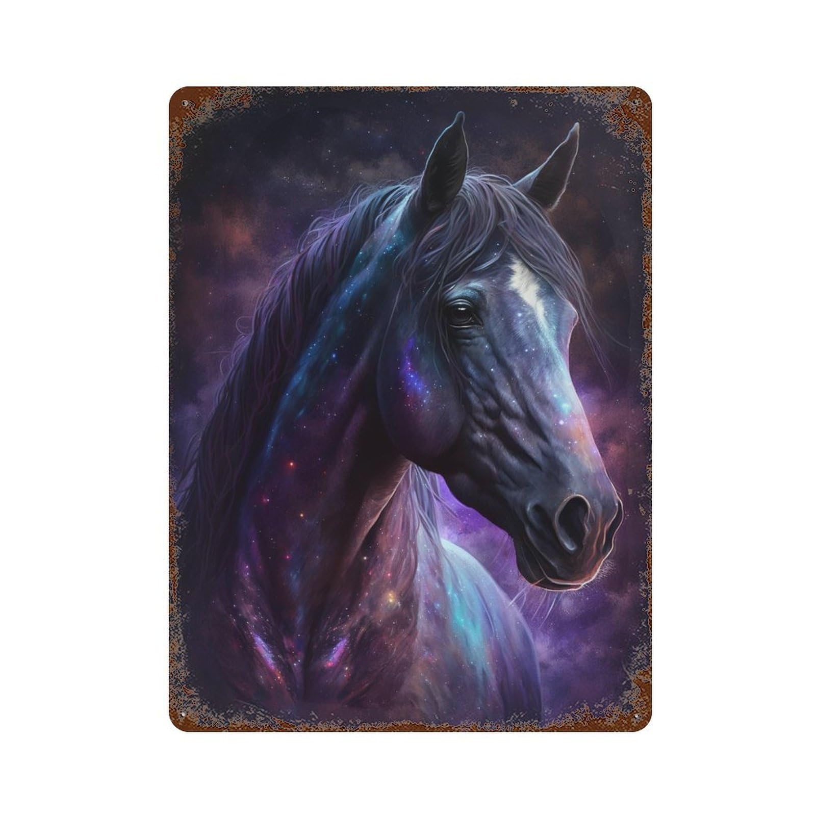 Galactic Horse Art Print-6 Distressed Metal Wall Sign 15.7"x11.8", Shabby Chic Decor for Garage, Pub Or Kitchen