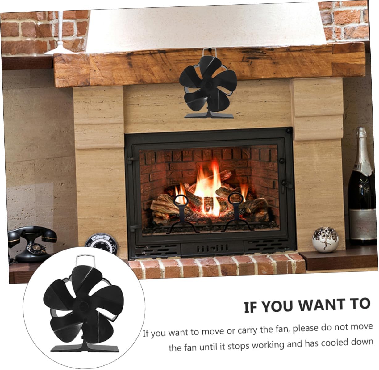 VICASKY Heat Powered Stove Fan, Mini 5-blade Black Metal Fireplace Fan, Silent Thermal Stove Accessory for Efficient Home Heating