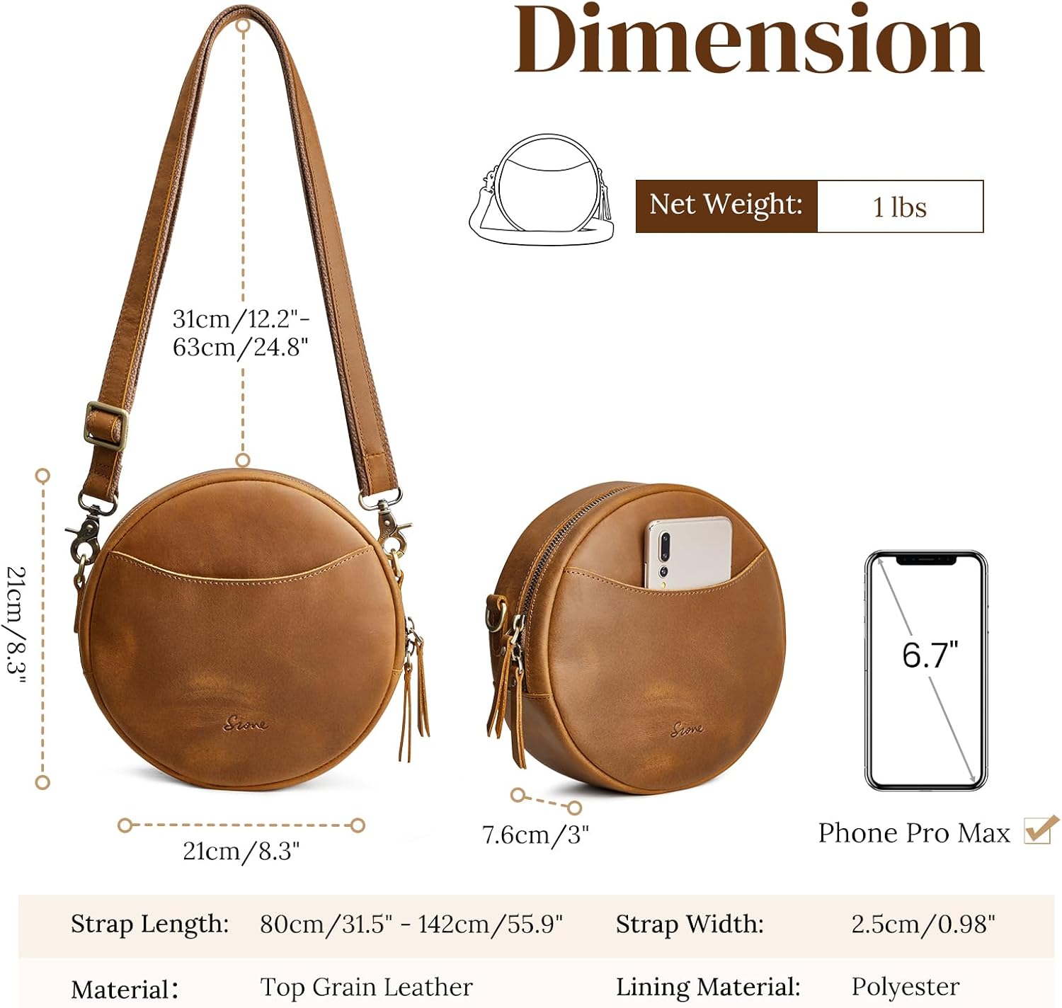 S-ZONE Leather Crossbody Bags for Women Trendy Circle Cross Body Shoulder Bag Designer Round Purses - Image 5