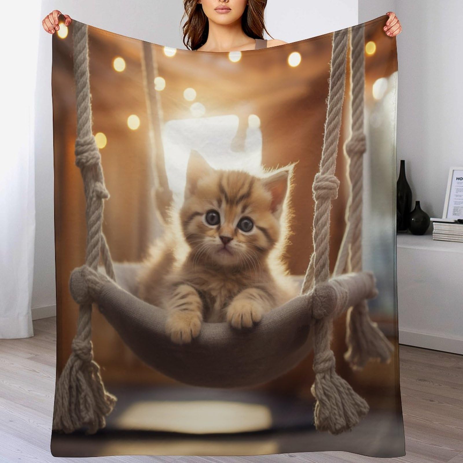 Couverture douce motif chat contre le froid hivernal | Plaid de canapé douillet