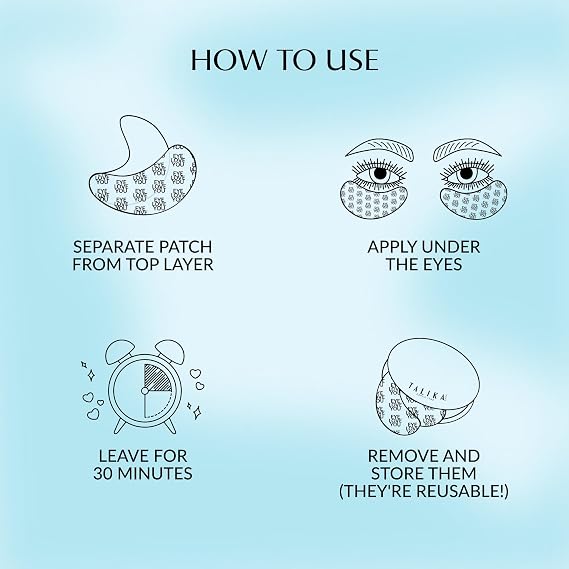 عبوة Talika Eye Therapy Patch - Instant Smoothing Eye Patch - Eye Masc للدوائر المظلمة والعيون المنتفخة - قابلة لإعادة الاستخدام تحت بقع العين - التأثير الفوري - 6 أزواج من بقع العين