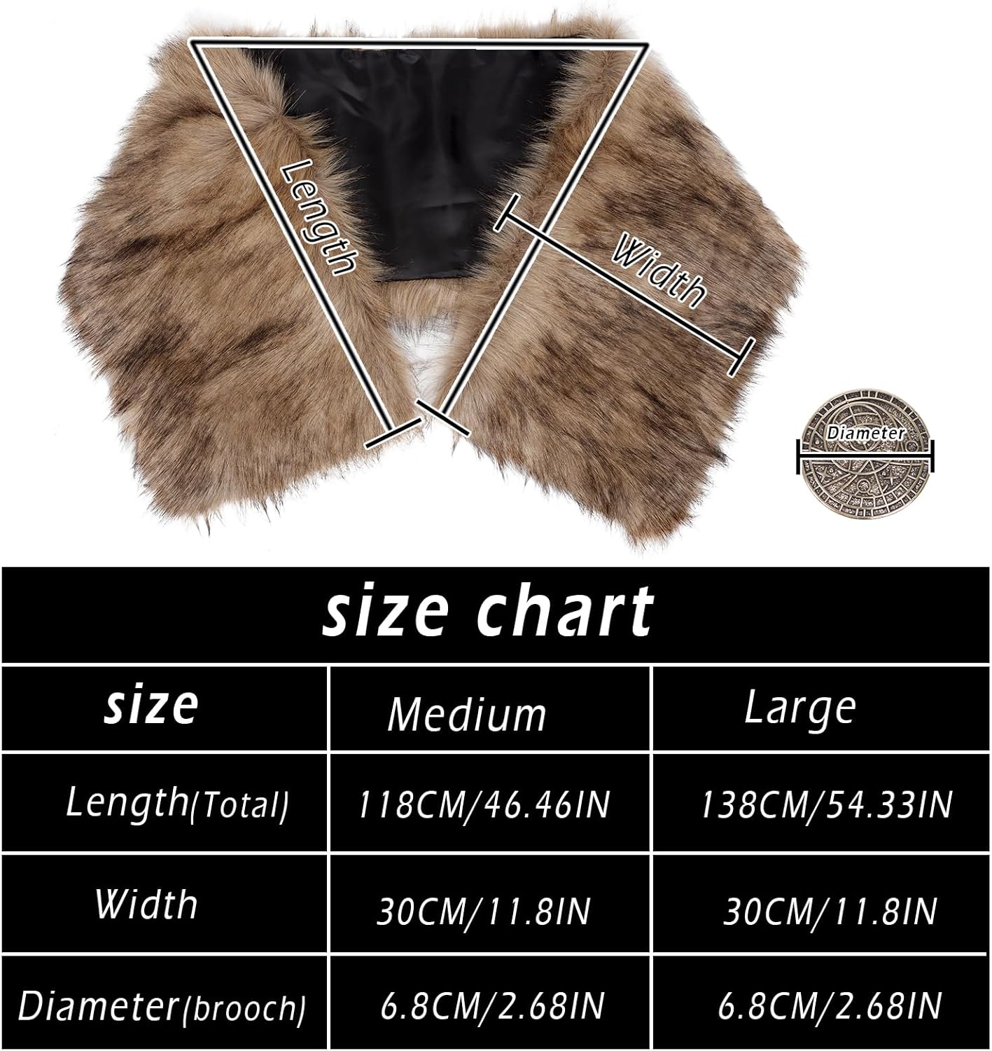 L'VOW Women Viking Faux Fur Shawl and Wrap Fur Stole with Medieval Brooch Fur Collar for LARP GoT Warrior Costume Accessories - Image 3