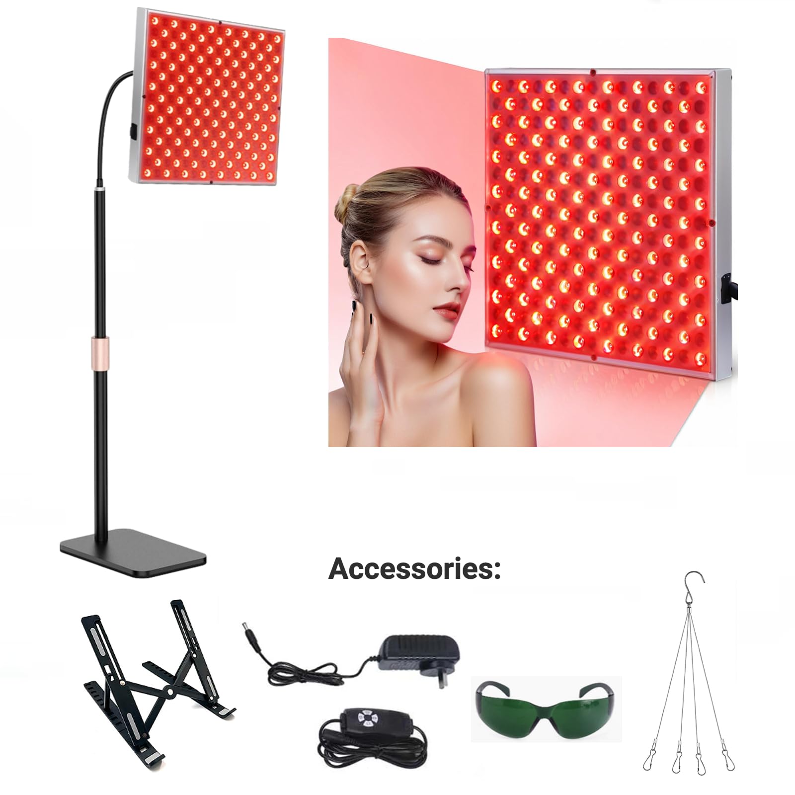 Lampe de luminothérapie rouge à 225 LED,660nm et 850nm,appareil de luminothérapie proche infrarouge pour tout le corps,le visage,le cou,le dos,les épaules,la taille et les genoux,soulageant la douleur