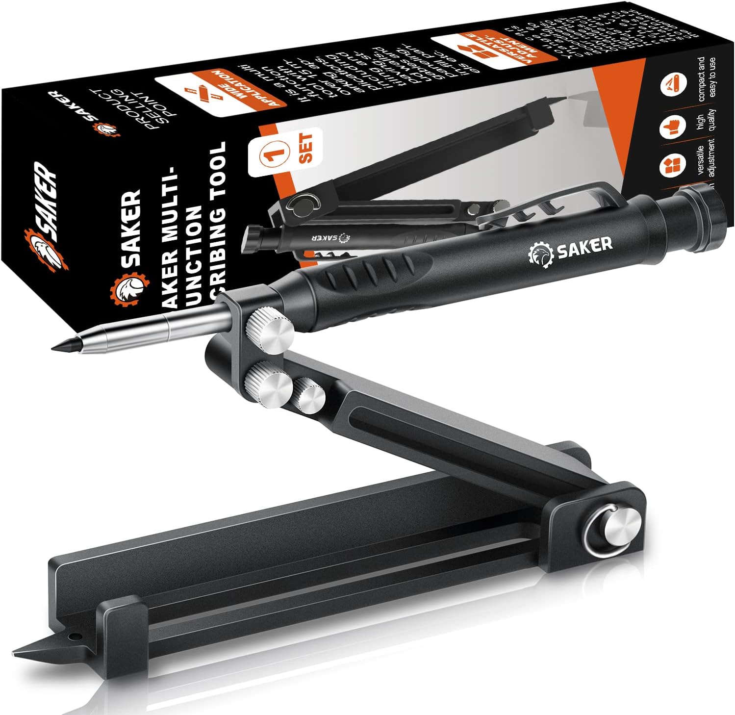 Saker Multi-function Scribing Tool - Aluminum Alloy Scribe with Deep Hole Pencil, DIY Woodworking Scriber Gauge, Measuring Tool