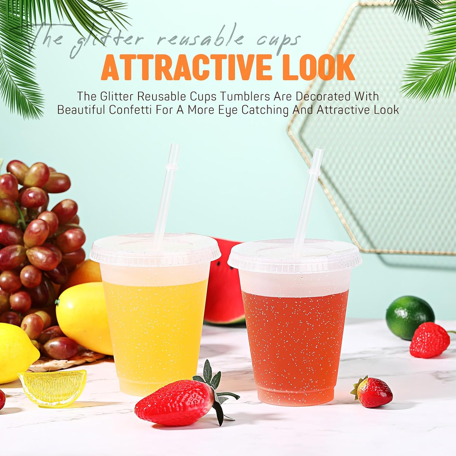 Roshtia 24 Pack Plastic Tumblers with Lid and Straw Reusable Cups Bulk Water Bottles Iced Coffee Travel Mug Cup for Birthdays Party Juices Adults Kids (White,16 oz) - Image 6