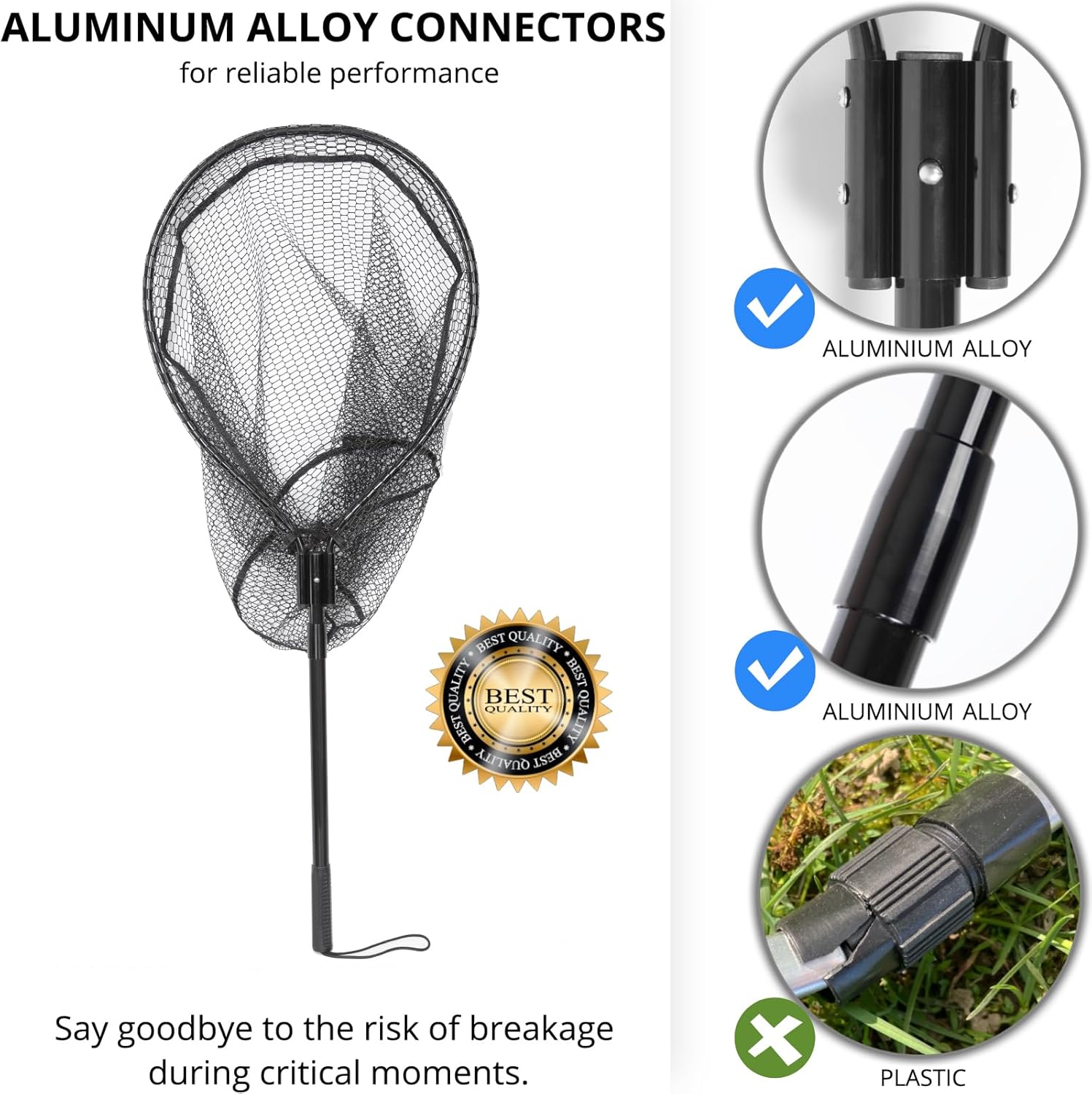 High Strength Large Landing Net - Rubber Fishing Net with Long Telescoping Handle & Soft Rubber Netting, Landing Nets for Fishing, Ideal for Boat, Pier, River Angling