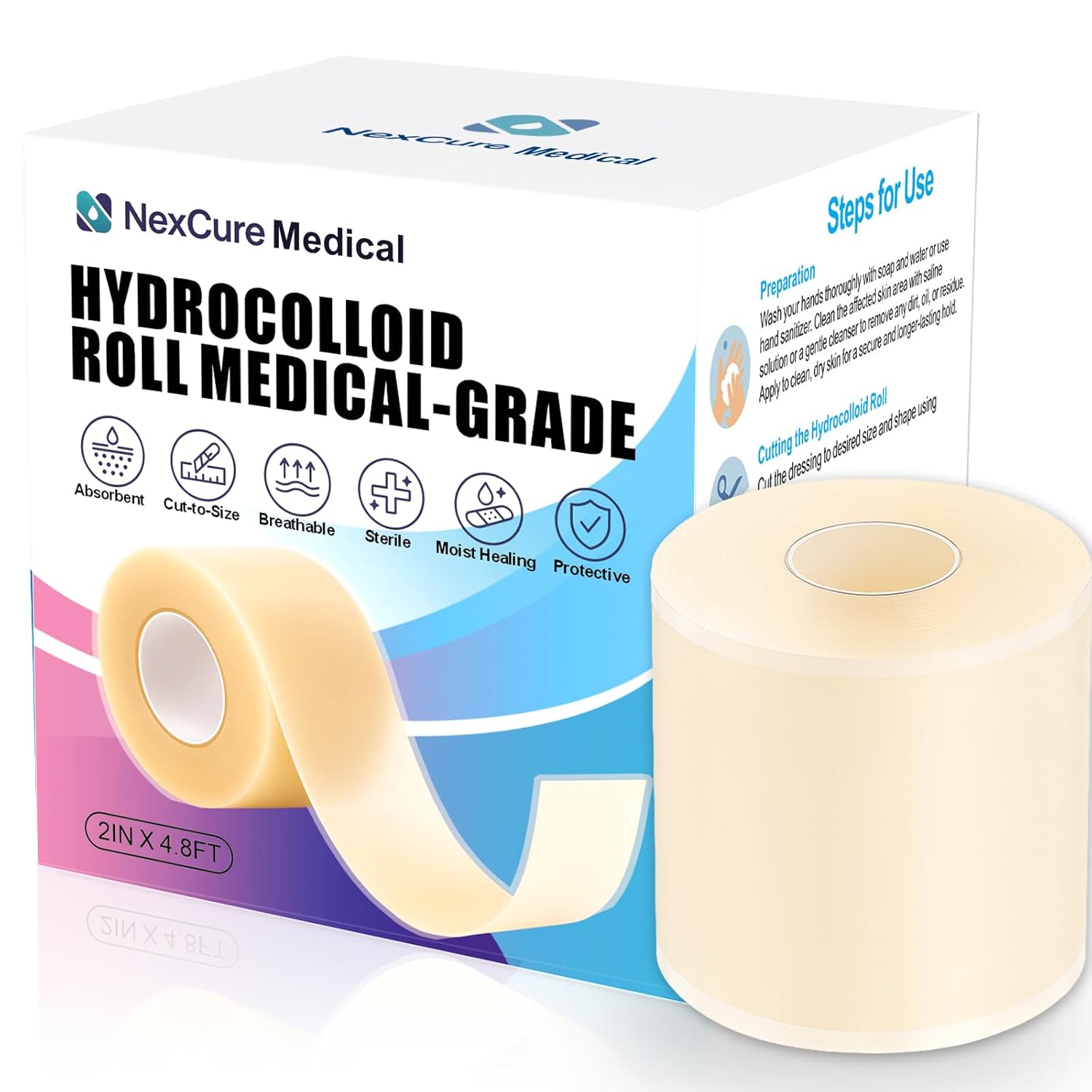Hydrocolloid Bandages 2in 4 8ft Hydrocolloid Roll Medical Grade Hydrocolloid Tape Hydrocolloid Patch Waterproof Wound Care Dressing Cut-to-Size