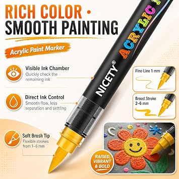 NICETY Magic Foam Texture Painting Kit, 56 Pack 3D Art Set with 24 Acrylic Paint Markers, 28 Puffy Texture Paper, 2 Water Brush Pens, Transparent Storage Box Effect Magic Paint Set