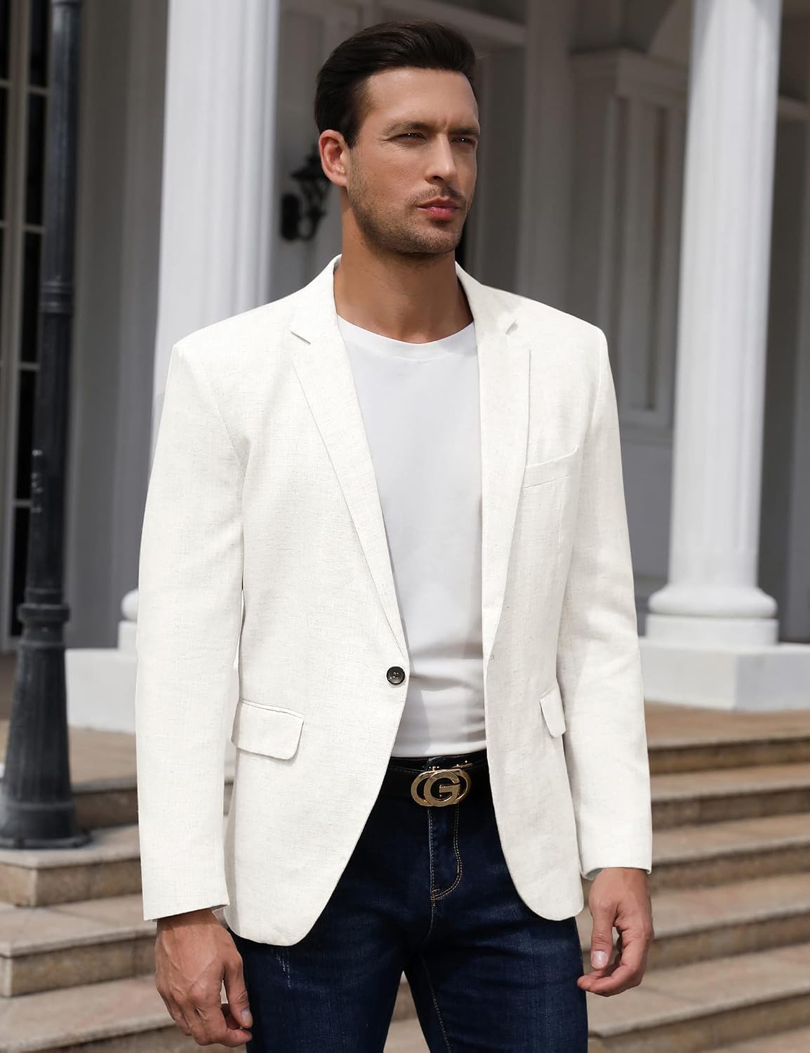 TURETRENDY Men's Casual Sport Coat Lightweight Linen Blazer One Button Business Suit Jackets Stylish Daily Suits