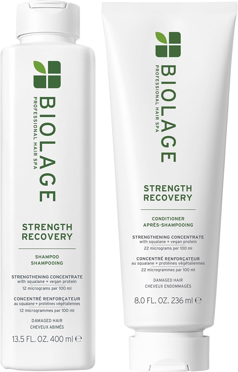 Champú y acondicionador Biolage Strength Recovery – Para cabello dañado | Limpia suavemente y reduce la rotura, para todo tipo de cabello dañado y sensibilizado, vegano y libre de crueldad animal