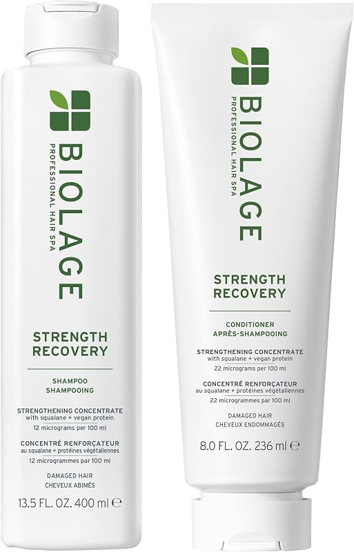 Champú y acondicionador Biolage Strength Recovery – Para cabello dañado | Limpia suavemente y reduce la rotura, para todo tipo de cabello dañado y sensibilizado, vegano y libre de crueldad animal