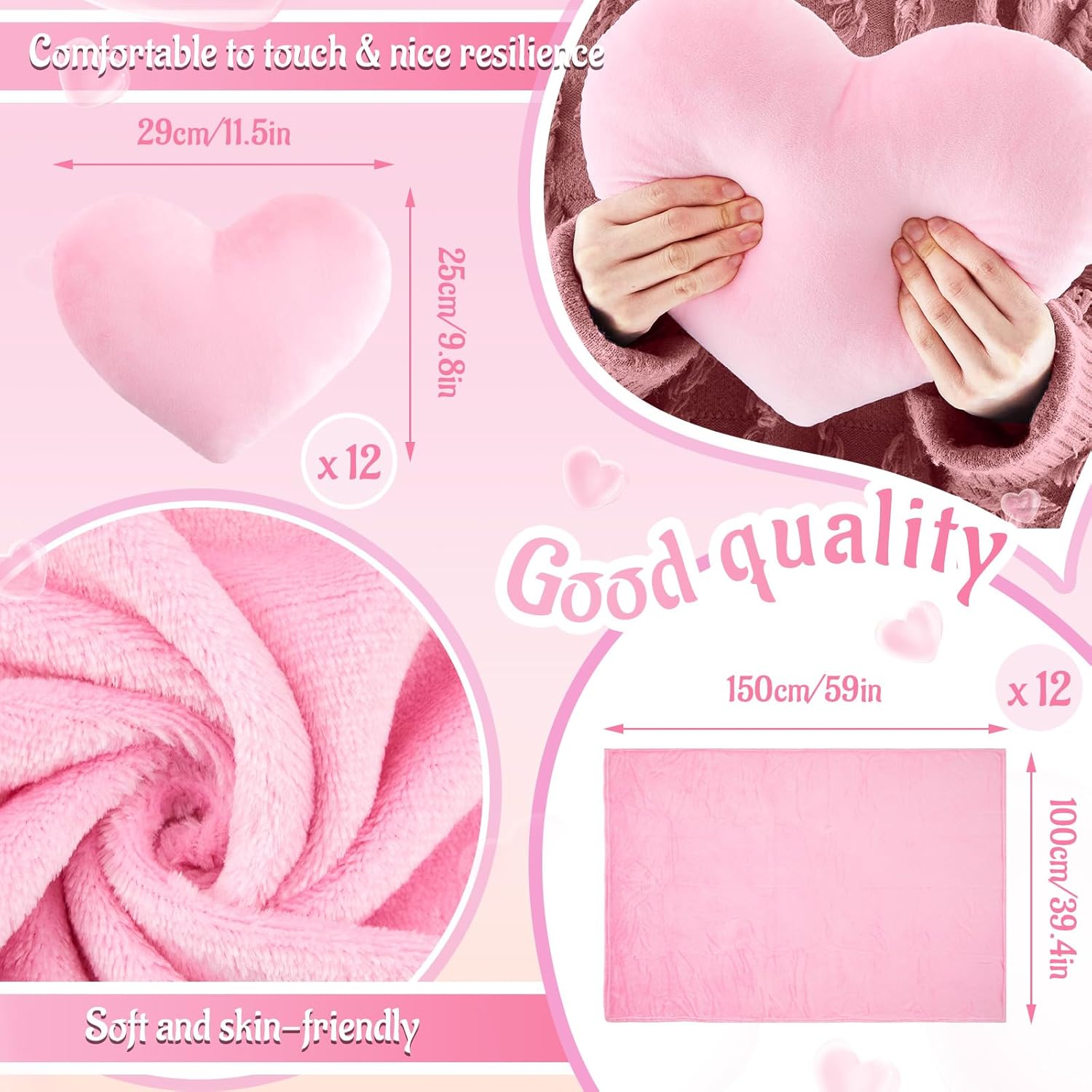 96 Pcs Sleepover Party Supplies Pink Spa Birthday Slumber Pajamas Night Galentines Day Party Favors Decoration 12 Pack Throw Blanket, Pillow, Headband, Scrunchies, Eye Mask, Cup, Socks