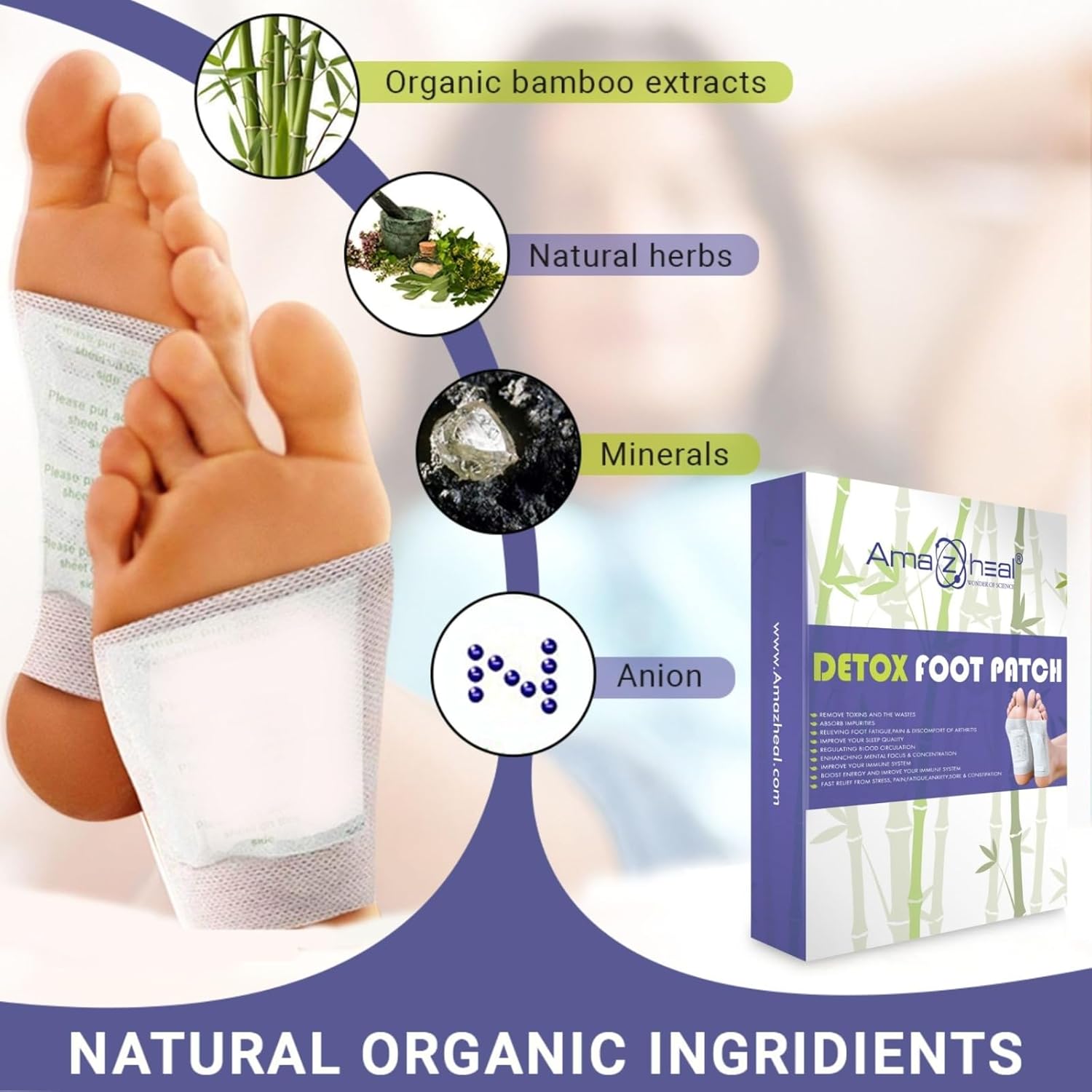 AMAZHEAL Premium Detox Foot patches, Cleansing Toxin Remover Foot Pads, Detoxify Stress Relief Sleep Patch for Detoxification, For Men & Women (1 BOXES = 10 Patches) (Pack of 1) 3