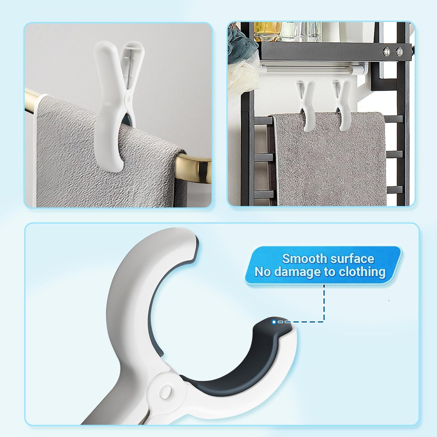 12 Pack Beach Towel Clips, White, Large Plastic Chair Clips