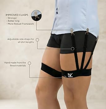 Improved 2.0, with improved clasps; premium shirt stays, shirt holders, shirt garters, shirt tuckers for men