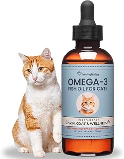 Omega 3 Fish Oil for Cats - Promotes Healthy Skin, Shiny Coat, & Strong Joints - No More Cat Dandruff - 4 oz with EPA & DHA 330 mg Omega-3's per 1 mL - Freshly Bailey