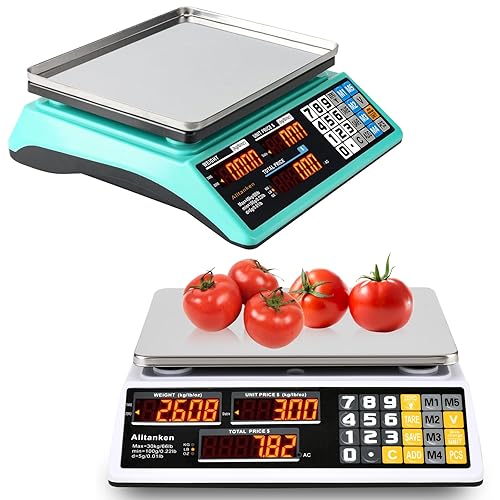 Báscula comercial de alimentos de 88 libras y 66 libras, calculadora de precios, conteo preciso y pantalla LED doble, báscula digital de cálculo de